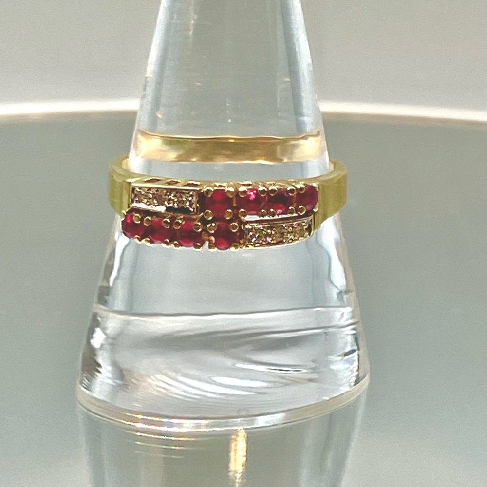 Solid 14K Yellow Gold Ruby & Diamond Band Ring Vintage Gift Boxed